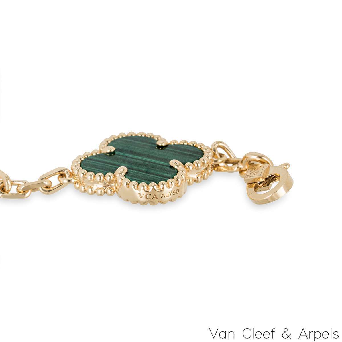 Van Cleef & Arpels Malachite Vintage Alhambra 5 Motif Bracelet VCARL80900 Van Cleef & Arpels Malachite Vintage Alhambra 5 Motif Bracelet VCARL80900